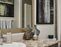 Ensuite in the Aurora showhome by Alquinn Homes in Woodbend, Leduc.