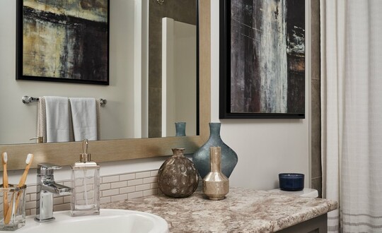 Ensuite in the Aurora showhome by Alquinn Homes in Woodbend, Leduc.